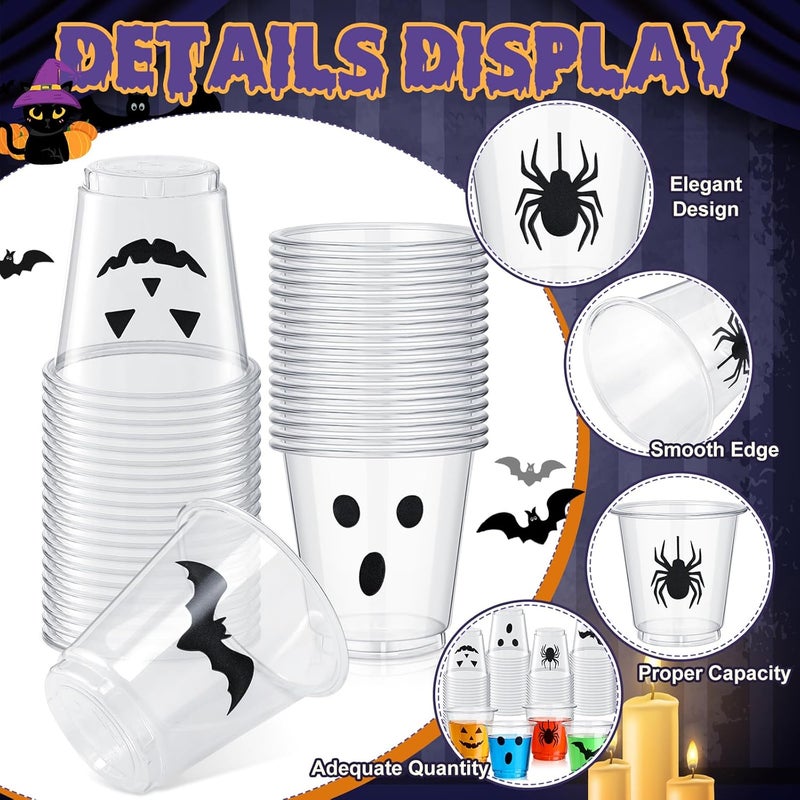 Widecook 300 Pack 3 oz Halloween Plastic Shot Glasses Disposable Party Shot Cups Bulk Ghost Pumpkin Spider Bat Clear Mini Tasting Cups for Halloween Whiskey Party Favors Drinking Supplies - Image 5